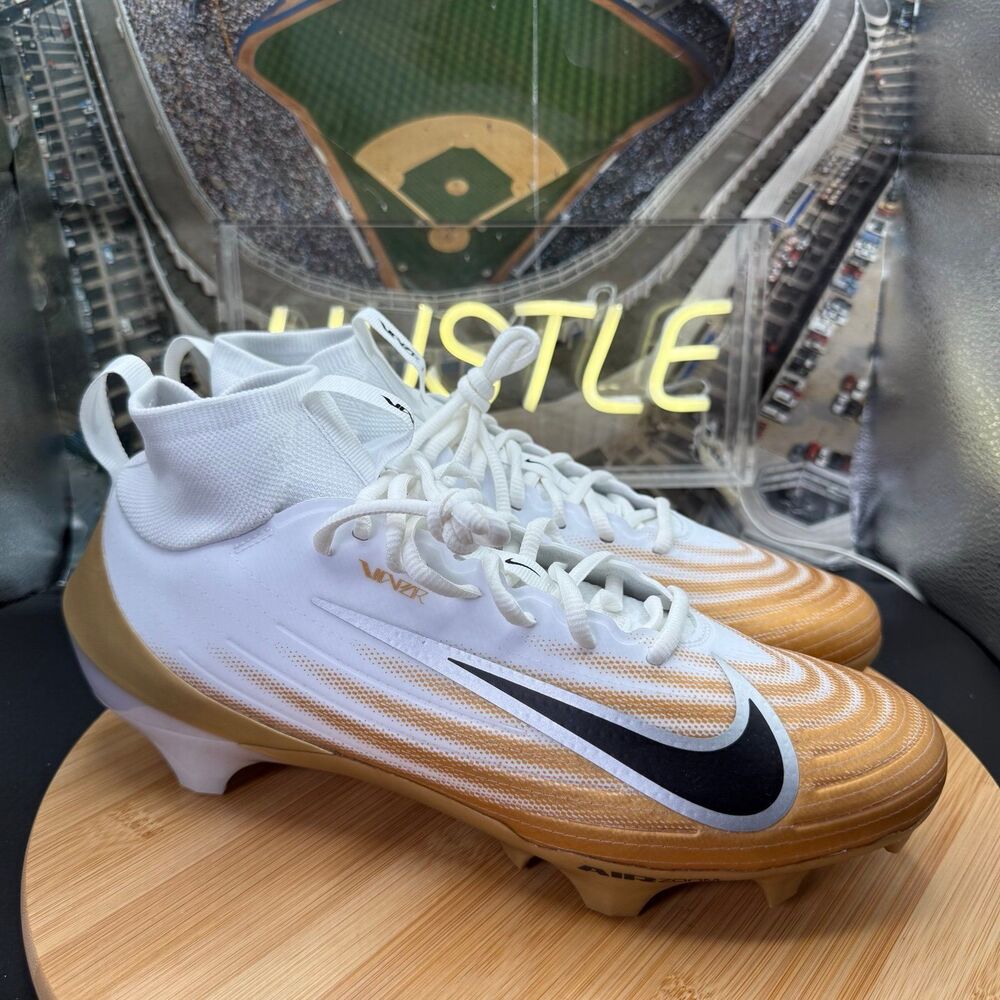 Nike Air Zoom Vapor Pro 1 Football Cleats White/Metallic Gold Mens Size 10.5 NEW